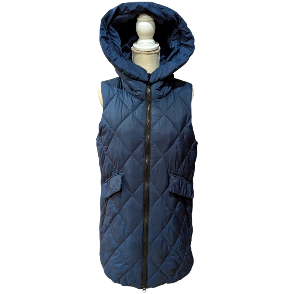 Sam Edelman Quilted Water Repellent Hooded Vest Women's M in Navy - Picture 2 of 10